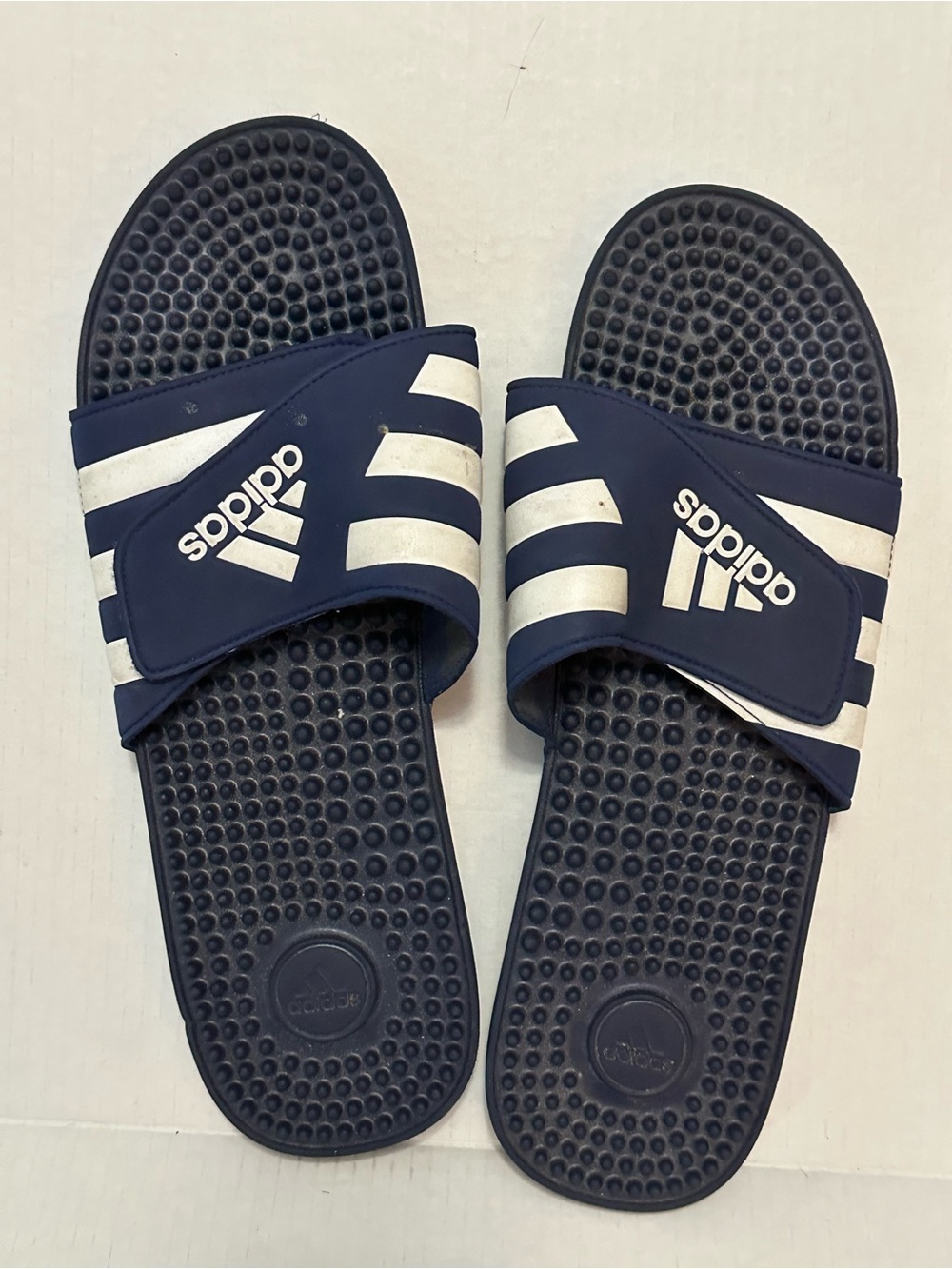 adidas Adissage Slides Mens Size 17 Navy Blue White F35579 Massage Sandals